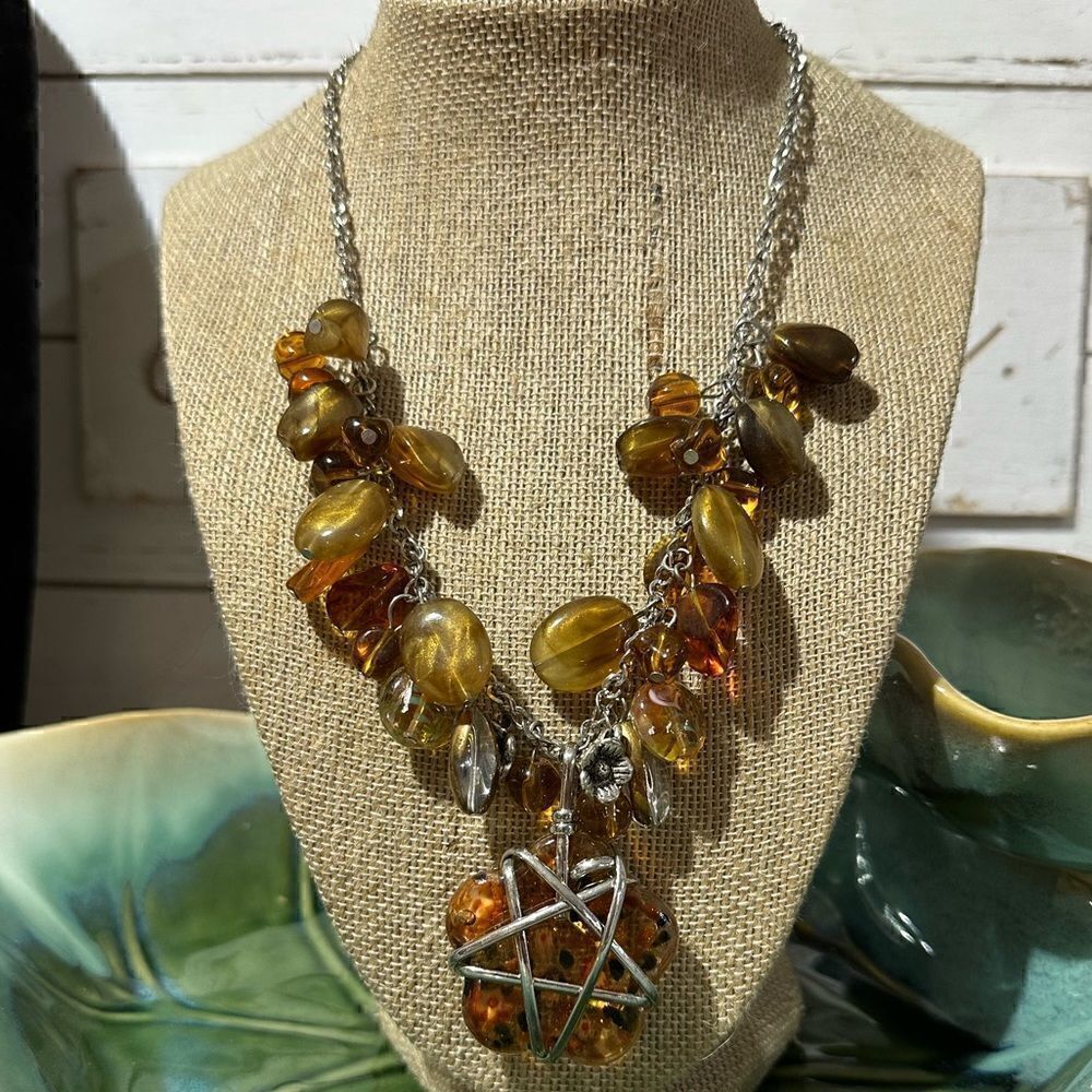 Artisan Made Gothic Star Glass Pendant & Beaded Necklace